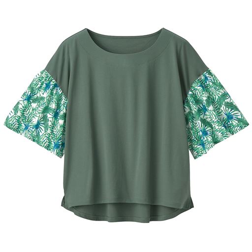 49%OFF【レディース】 袖柄使いフリルブラウス - セシール ■カラー：リーフ×アイスグリーン ■サイズ：S,M,L,LL,3L