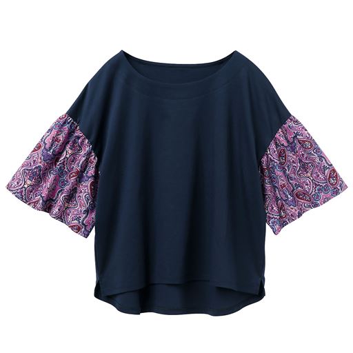 49%OFF【レディース】 袖柄使いフリルブラウス ■カラー：ペイズリー×ネイビー ■サイズ：S,M,L,LL,3L