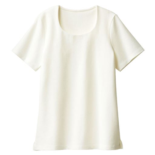 【レディース】 透けにくいクルーネックプルオーバー(半袖)(事務服・洗濯機OK) ■カラー：オフホワイト ■サイズ：M,L,LL,3L