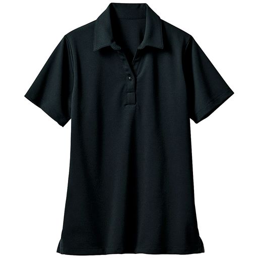 【レディース】 透けにくい衿付きプルオーバー(半袖)(事務服・洗濯機OK) - セシール ■カラー：ブラック ■サイズ：S,M,3L