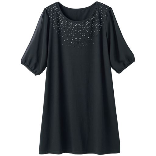49%OFF【レディース】 袖シフォン使いプルオーバー - セシール ■カラー：ブラック ■サイズ：S