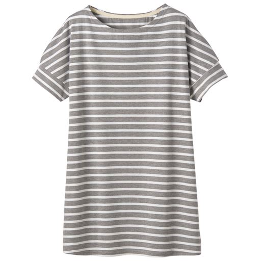 50%OFF【レディース】 裾フレアドルマンボーダーTシャツ(S-3L) - セシール ■カラー：ミックスグレー×ホワイト ■サイズ：S