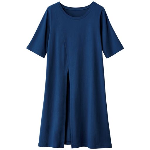 49%OFF【レディース大きいサイズ】 スリット入りチュニックTシャツ(綿100%) - セシール ■カラー：ネイビーブルー ■サイズ：4L,5L,6L,3L