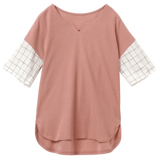 49%OFF【レディース】 袖布帛フェイクレイヤードプルオーバー - セシール ■カラー：ピンク ■サイズ：S,M,L,LL,3L