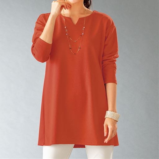 50%OFF【レディース】 日本製キーネックチュニック - セシール ■カラー：ディープオレンジ ■サイズ：L,LL,3L