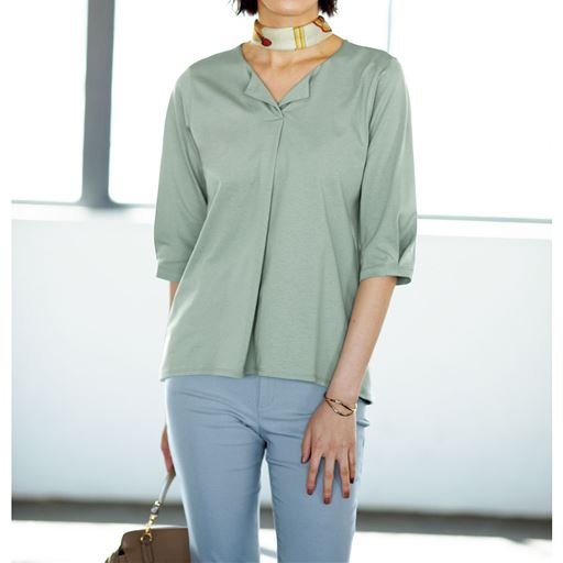 70%OFF【レディース】 スキッパー衿プルオーバー ■カラー：スモークグリーン ■サイズ：S,M