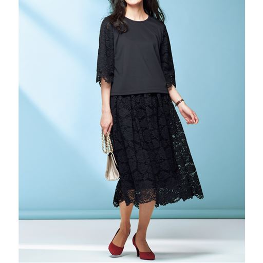 50%OFF【レディース】 レース使いカットソーセットアップ - セシール ■カラー：ブラック ■サイズ：S