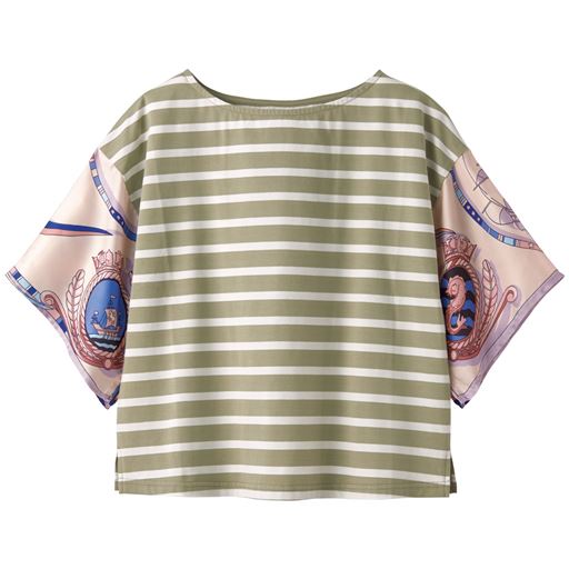 50%OFF【レディース】 袖スカーフ切り替えプルオーバー - セシール ■カラー：カーキ ■サイズ：M,L