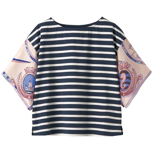 50%OFF【レディース】 袖スカーフ切り替えプルオーバー ■カラー：ネイビー ■サイズ：M,L