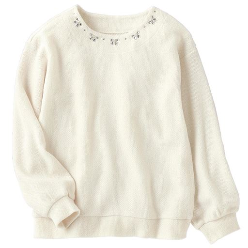 50%OFF【レディース】 ビジュー付き表起毛プルオーバー - セシール ■カラー：アイボリー ■サイズ：M,L,LL,3L