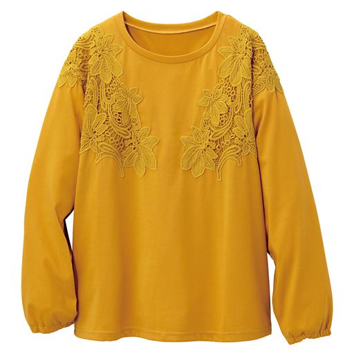 60%OFF【レディース大きいサイズ】 レース使いカットソー ■カラー：マスタード ■サイズ：L,LL,3L,4L,5L