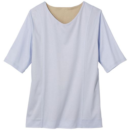 50%OFF【レディース大きいサイズ】 【ぽっちゃりさんサイズ】2枚仕立てVネックTシャツ(グラマーさん用サイズ有)(胸のサイズで選べる) ■カラー：サックス ■サイズ：6L