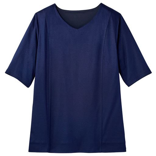 50%OFF【レディース大きいサイズ】 【ぽっちゃりさんサイズ】2枚仕立てVネックTシャツ(グラマーさん用サイズ有)(胸のサイズで選べる) ■カラー：ネイビー ■サイズ：L+(F・Gカップ相当対応),3L+(F・Gカップ相当対応),4L+(F・Gカップ相当対応)