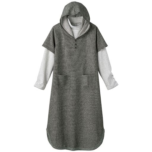 50%OFF【レディース】 レイヤード風パーカチュニック - セシール ■カラー：ダークグレー ■サイズ：M