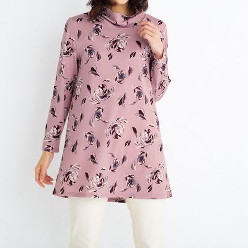 60%OFF【レディース】 オフタートルプリントチュニック - セシール ■カラー：ピンク系花柄 ■サイズ：M