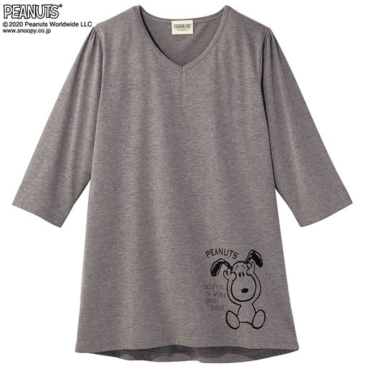 【レディース】 7分袖Tシャツ(ピーナッツ) - セシール ■カラー：グレー ■サイズ：L,LL,3L,4L,5L,6L