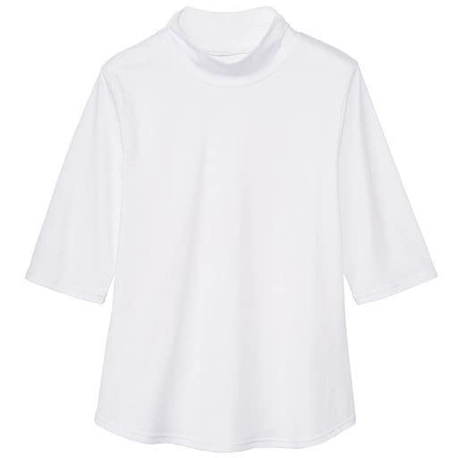 ハイネックTシャツ(綿100%・洗濯機OK)/やや長めの袖丈 | オフホワイト