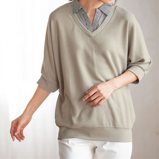 50%OFF【レディース】 シャツ衿付きドルマンプルオーバー - セシール ■カラー：ライトベージュ ■サイズ：M