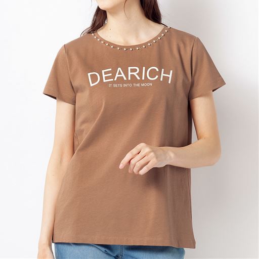 50%OFF【レディース】 パール調パーツ使いTシャツ(綿100%) - セシール ■カラー：シナモン ■サイズ：3L