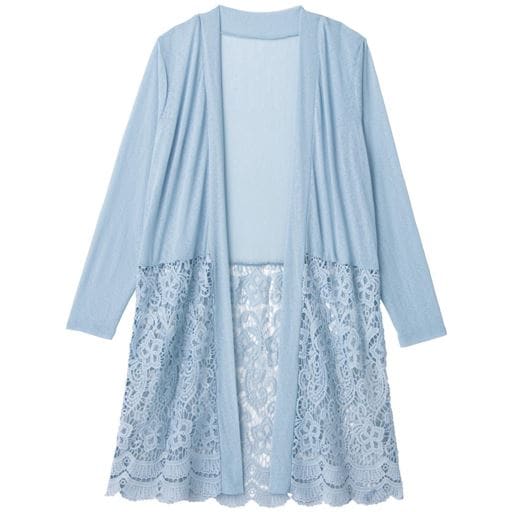 50%OFF【レディース大きいサイズ】 裾レース使いロングカーディガン(UVケア・吸汗速乾)【ぽっちゃりさんサイズ】 ■カラー：サックス ■サイズ：4L,5L,6L