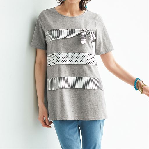 50%OFF【レディース】 異素材使いTシャツ - セシール ■カラー：ミックスグレー ■サイズ：L