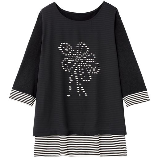 50%OFF【レディース】 レイヤード風プルオーバー - セシール ■カラー：ブラック ■サイズ：M,L