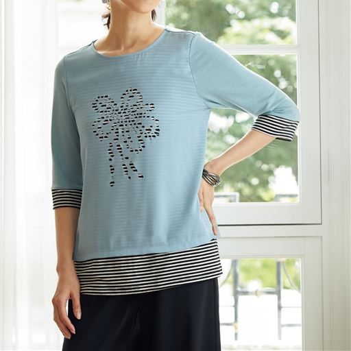 50%OFF【レディース】 レイヤード風プルオーバー ■カラー：アンティックブルー ■サイズ：M,L,LL