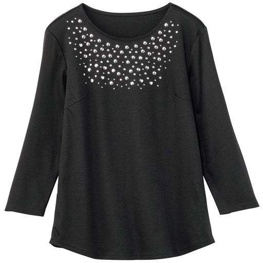 50%OFF【レディース】 7分袖Tシャツ(綿100%) - セシール ■カラー：ブラック ■サイズ：M