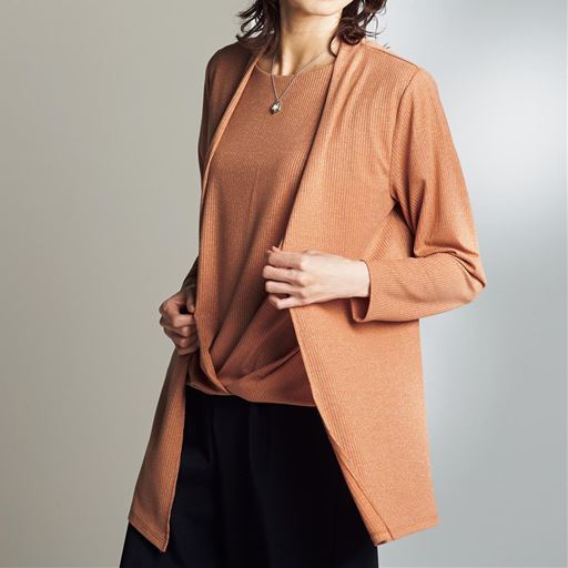 60%OFF【レディース】 ラメ使いカットソーアンサンブル - セシール ■カラー：シナモン ■サイズ：M