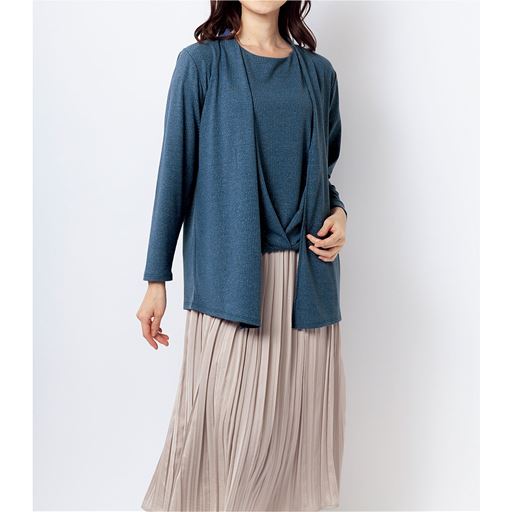 60%OFF【レディース】 ラメ使いカットソーアンサンブル ■カラー：シャドーブルー ■サイズ：M