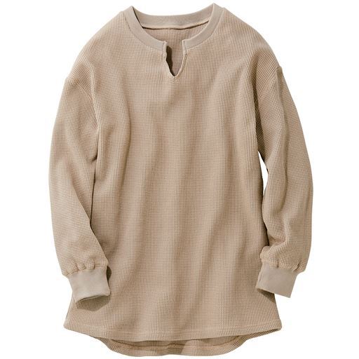 60%OFF【レディース大きいサイズ】 【ぽっちゃりさんサイズ】ワッフルキーネックプルオーバー - セシール ■カラー：ベージュ ■サイズ：3L,4L,L,LL