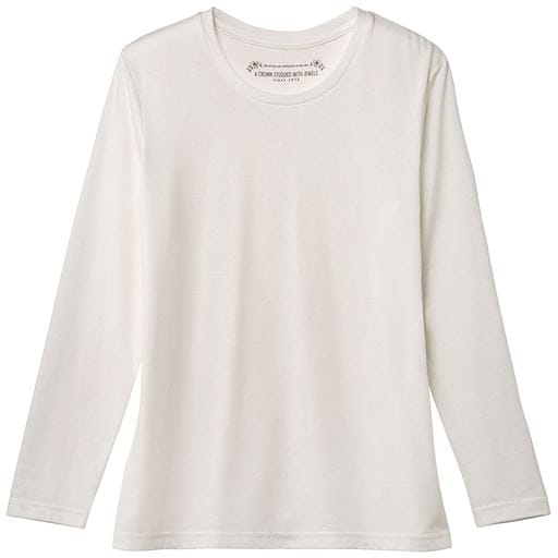 シンプルクルーネックTシャツ(長袖)(洗濯機OK) | ホワイト