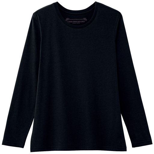 シンプルクルーネックTシャツ(長袖)(洗濯機OK) | ブラック