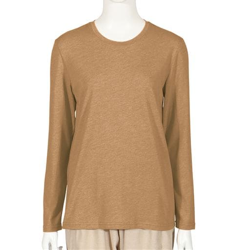 【レディース】 シンプルクルーネックTシャツ(長袖)(洗濯機OK) ■カラー：キャメル ■サイズ：3L,S,M,L,LL