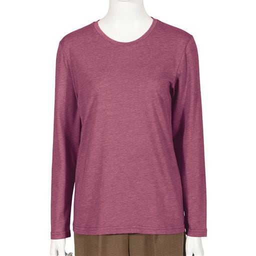 【レディース】 シンプルクルーネックTシャツ(長袖)(洗濯機OK) - セシール ■カラー：ワインレッド ■サイズ：M,4L,L,LL,3L,S