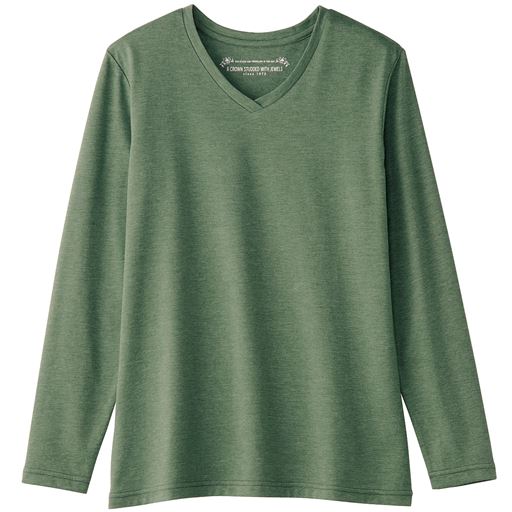 15%OFF【レディース】 シンプルVネックTシャツ(長袖)(洗濯機OK) ■カラー：グレイッシュグリーン ■サイズ：S