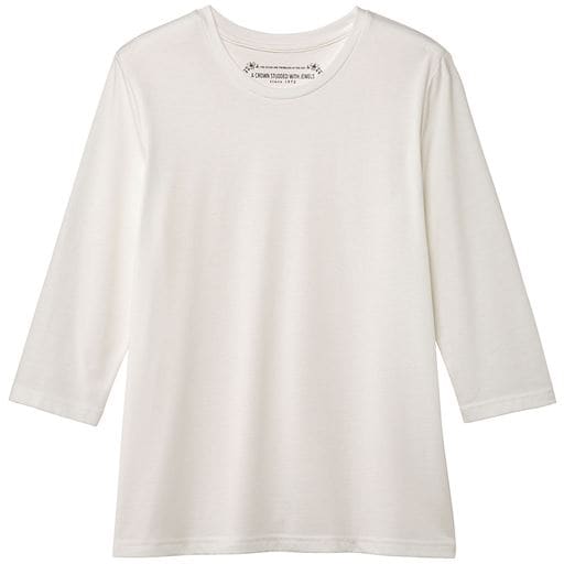 【レディース】 シンプルクルーネックTシャツ(7分袖)(S-6L・洗濯機OK) ■カラー：ホワイト ■サイズ：4L,5L,6L,S,M,L,LL,3L