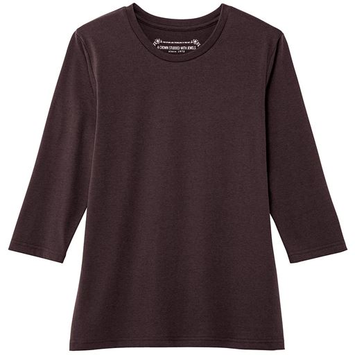 【レディース】 シンプルクルーネックTシャツ(7分袖)(S-6L・洗濯機OK) ■カラー：ブラウン ■サイズ：4L,S,M,L,LL,3L