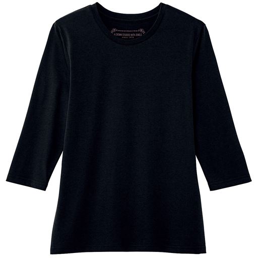 【レディース】 シンプルクルーネックTシャツ(7分袖)(洗濯機OK) - セシール ■カラー：ブラック ■サイズ：L,3L,4L,S,M,LL