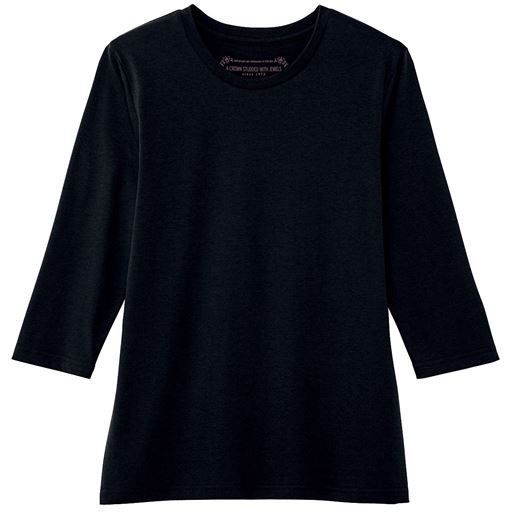 【レディース】 シンプルクルーネックTシャツ(7分袖)(洗濯機OK) - セシール ■カラー：ブラック ■サイズ：4L,M,L,LL,3L