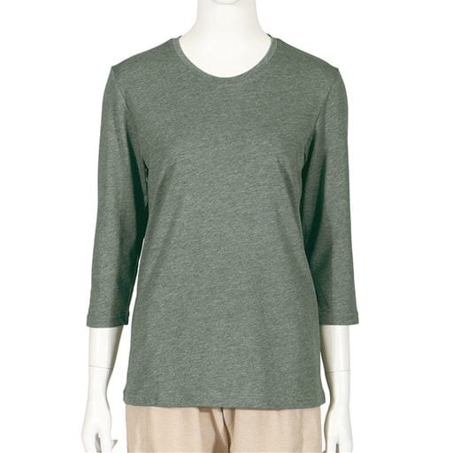 【レディース】 シンプルクルーネックTシャツ(7分袖)(洗濯機OK) ■カラー：カーキ ■サイズ：S,M,L,LL,3L,4L