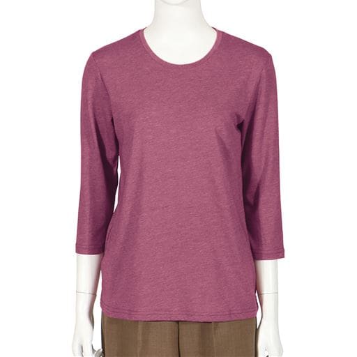 【レディース】 シンプルクルーネックTシャツ(7分袖)(洗濯機OK) ■カラー：ワインレッド ■サイズ：S,M,L,LL,3L,4L