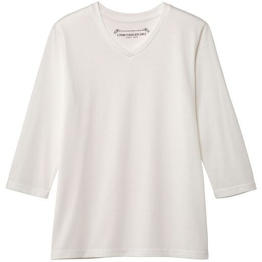 【レディース】 シンプルVネックTシャツ(7分袖)(洗濯機OK) - セシール ■カラー：ホワイト ■サイズ：S,M,L,LL,3L,4L