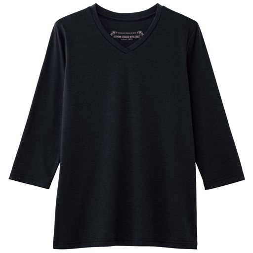 【レディース】 シンプルVネックTシャツ(7分袖)(S-6L・洗濯機OK) ■カラー：ブラック ■サイズ：S,M,L,LL,3L