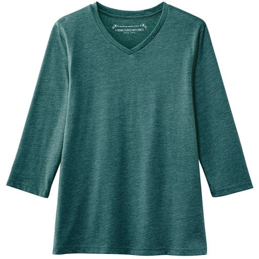 【レディース】 シンプルVネックTシャツ(7分袖)(S-6L・洗濯機OK) ■カラー：ディープグリーン ■サイズ：4L,S,M,L