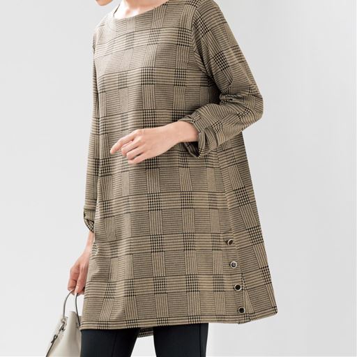 50%OFF【レディース】 袖リボンチュニックカットソー - セシール ■カラー：ベージュ系(ベージュ×ブラック) ■サイズ：S,M