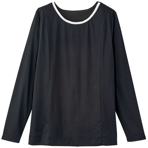 50%OFF【レディース大きいサイズ】 【ぽっちゃりさんサイズ】2枚仕立てビジュー使いTシャツ(長袖) - セシール ■カラー：ブラック ■サイズ：L,LL,3L,4L,5L,6L