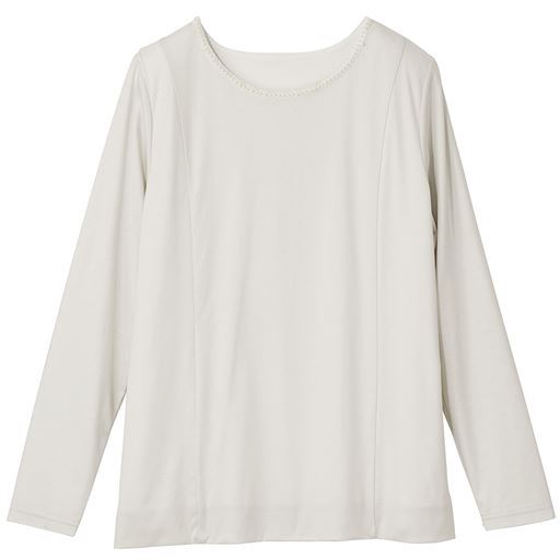 50%OFF【レディース大きいサイズ】 【ぽっちゃりさんサイズ】2枚仕立てビジュー使いTシャツ(長袖) ■カラー：ペールグレー ■サイズ：L,LL,3L,4L,5L,6L