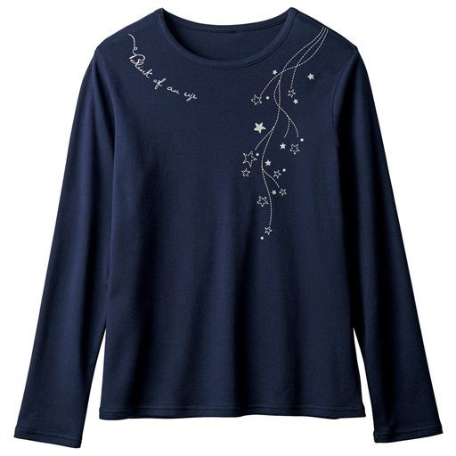 【レディース】 あったかプリントTシャツ(綿100%・蓄熱保温・吸湿発熱・洗濯機OK) - セシール ■カラー：ネイビー ■サイズ：4L-5L