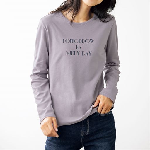 【レディース】 あったかプリントTシャツ(綿100%・蓄熱保温・吸湿発熱・洗濯機OK) ■カラー：ミスティライラック ■サイズ：4L-5L